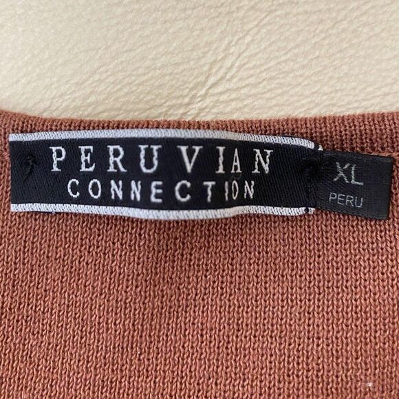 PERUVIAN CONNECTION Rust Brown Short Sleeve 100% Pima Cotton Womens Sweater XL - Picture 2 of 8